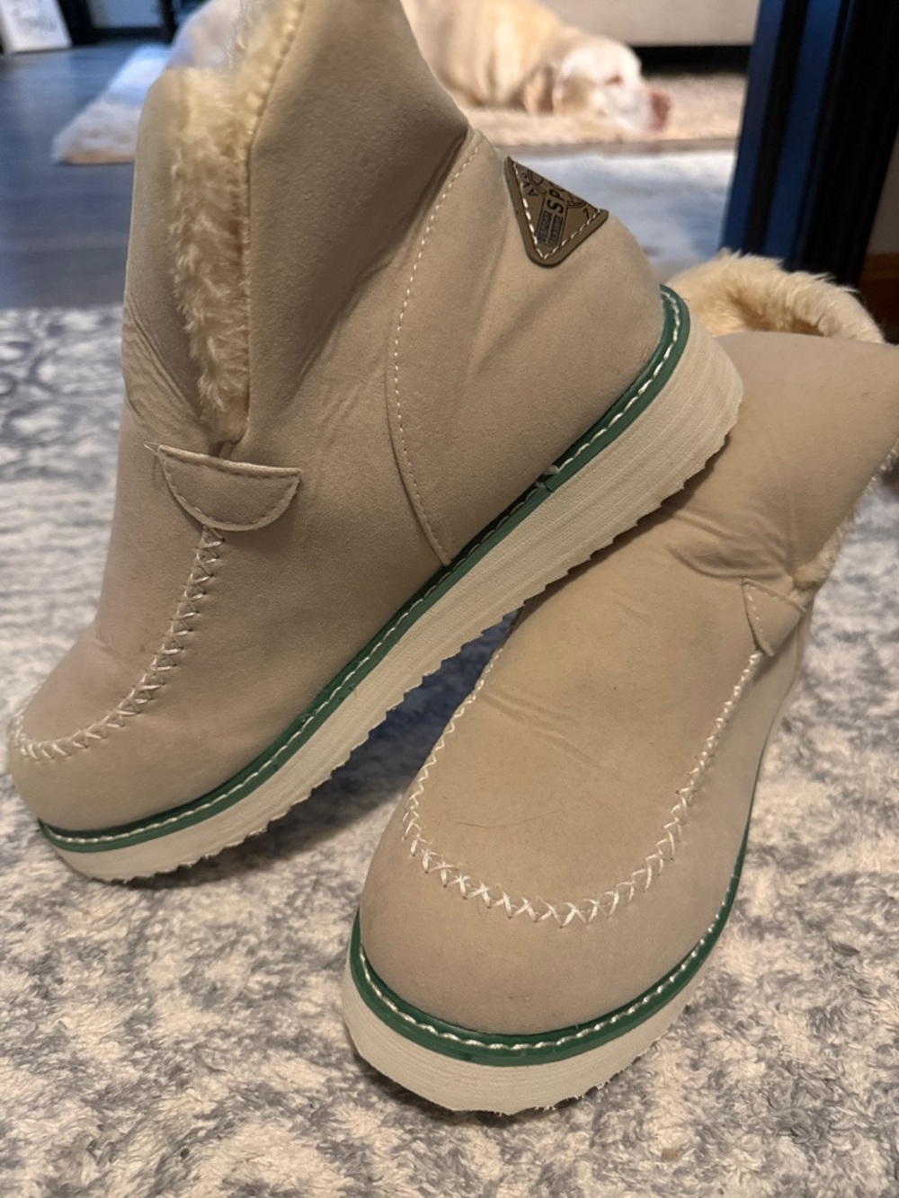 Women's Beige Faux-Fur Lined Winter Slip-On Boots